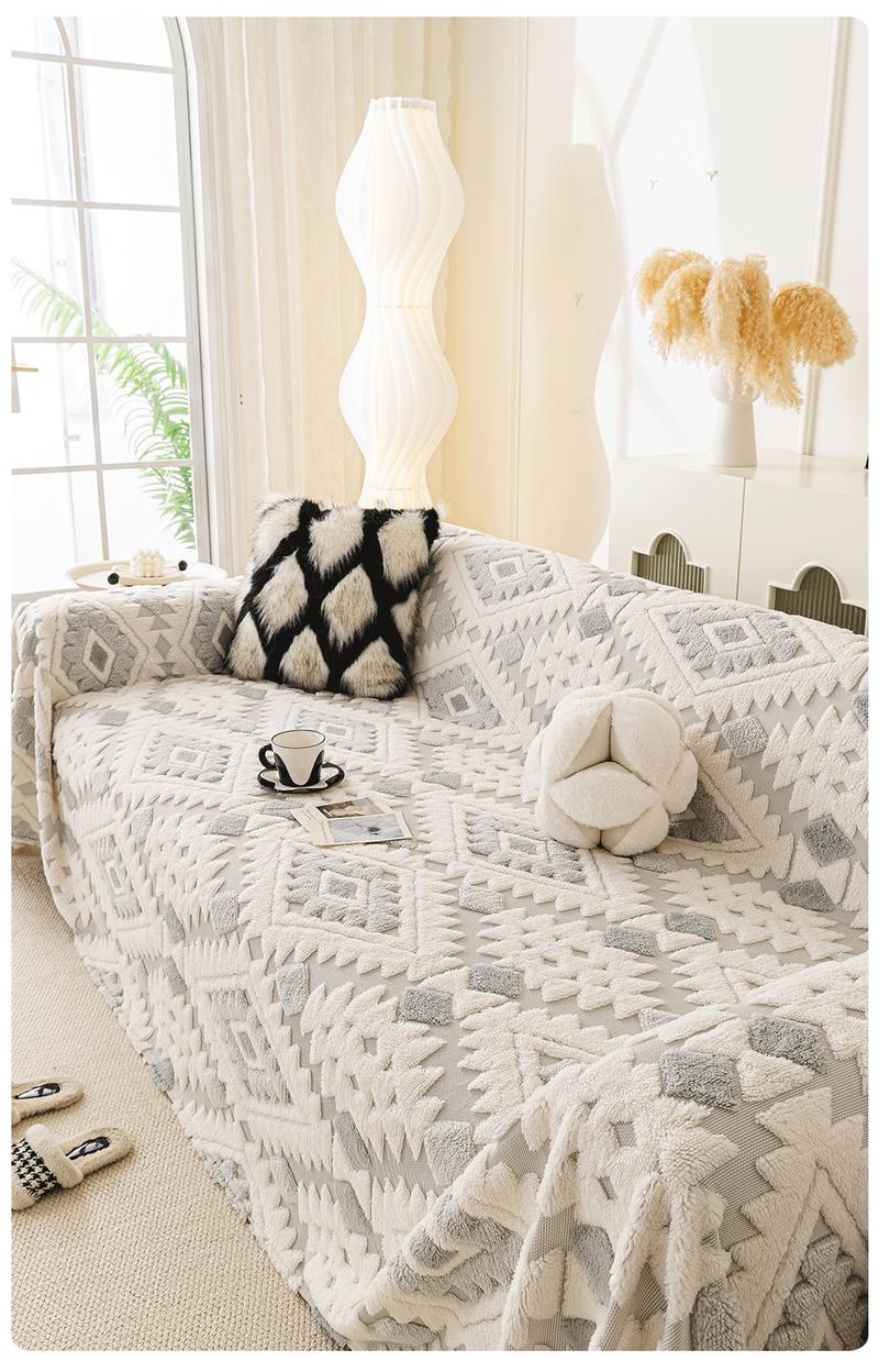 1 Piece Boho Plush Sofa Cover Blanket Couch Cover | Geometric Pattern | Multi-Color Multi-Size | Pet-Friendly Anti-Scratch Sofa Scarf | 4-Season Universal Sofa Throw | Stain-Resistant Washable Furniture Cover | Living Room Bedroom Dining Office |