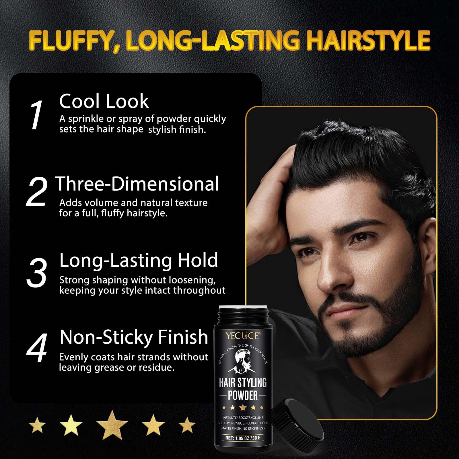 Yecuce Men's Hair Styling Powder 30g, Volumizing Powder, Matte Finish, Natural Look, Enhances Dry Hair Texture, Perfect for Pompadour Style