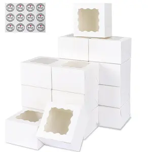 Cake Boxes, White Square Bakery Boxes with Window Cajas Pasteles for Cake, Mother's Day, Pastries, Chocolates, Cookies, Pie, Birthday Party, Wedding