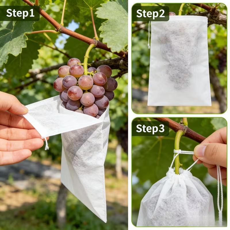 50Pcs Breathable Anti-Insect Fruit Net Bags with Drawstring, Bird Proof Protection Covers for Fruit Trees