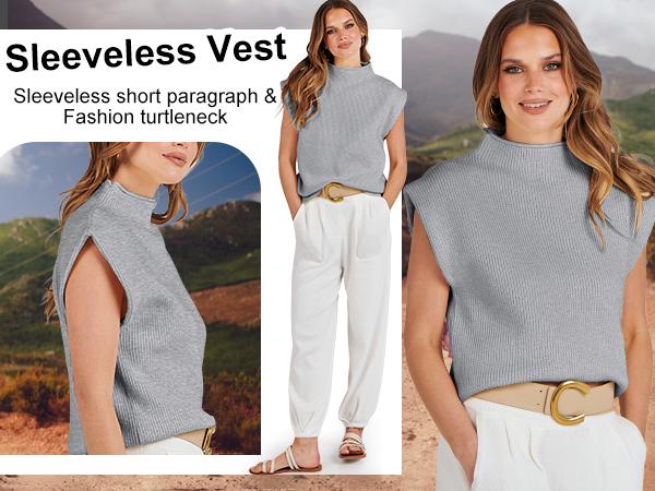 ANRABESS Women's Mock Neck Sleeveless Sweater Vest Casual Solid Cap Sleeve Knit Pullover Tank Tops 2025 Clothes