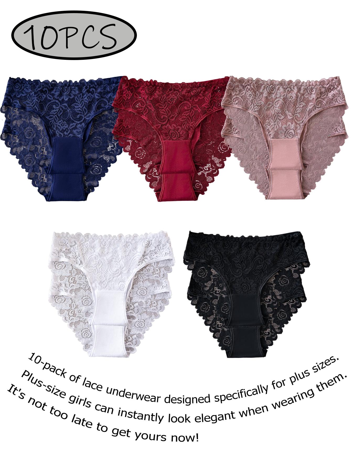 Antibacterial Gusset Plus Size 7-11 Pack Breathable Soft Lace Panties Non-Restrictive Everyday Wear Tummy Control Butt Lifting Wide Coverage Trim Lace Panty