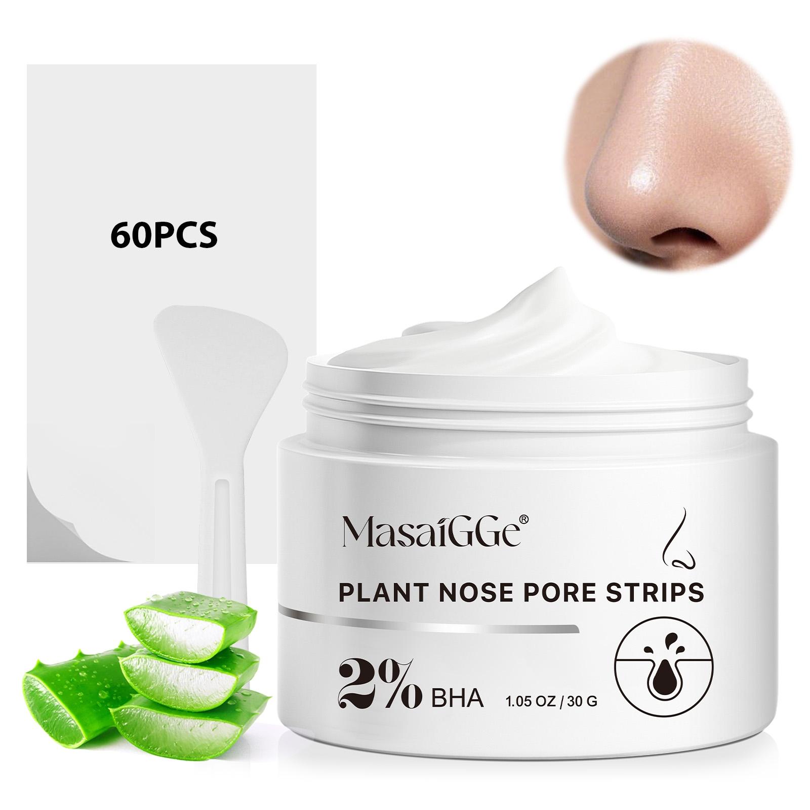 Masaigge Plant Nose Patches 2% Bha, Oil Control Cleansing Unclogs Pores, Improves Skin Texture, Suitable for Oily Skin, Cream Form, Nose Strips