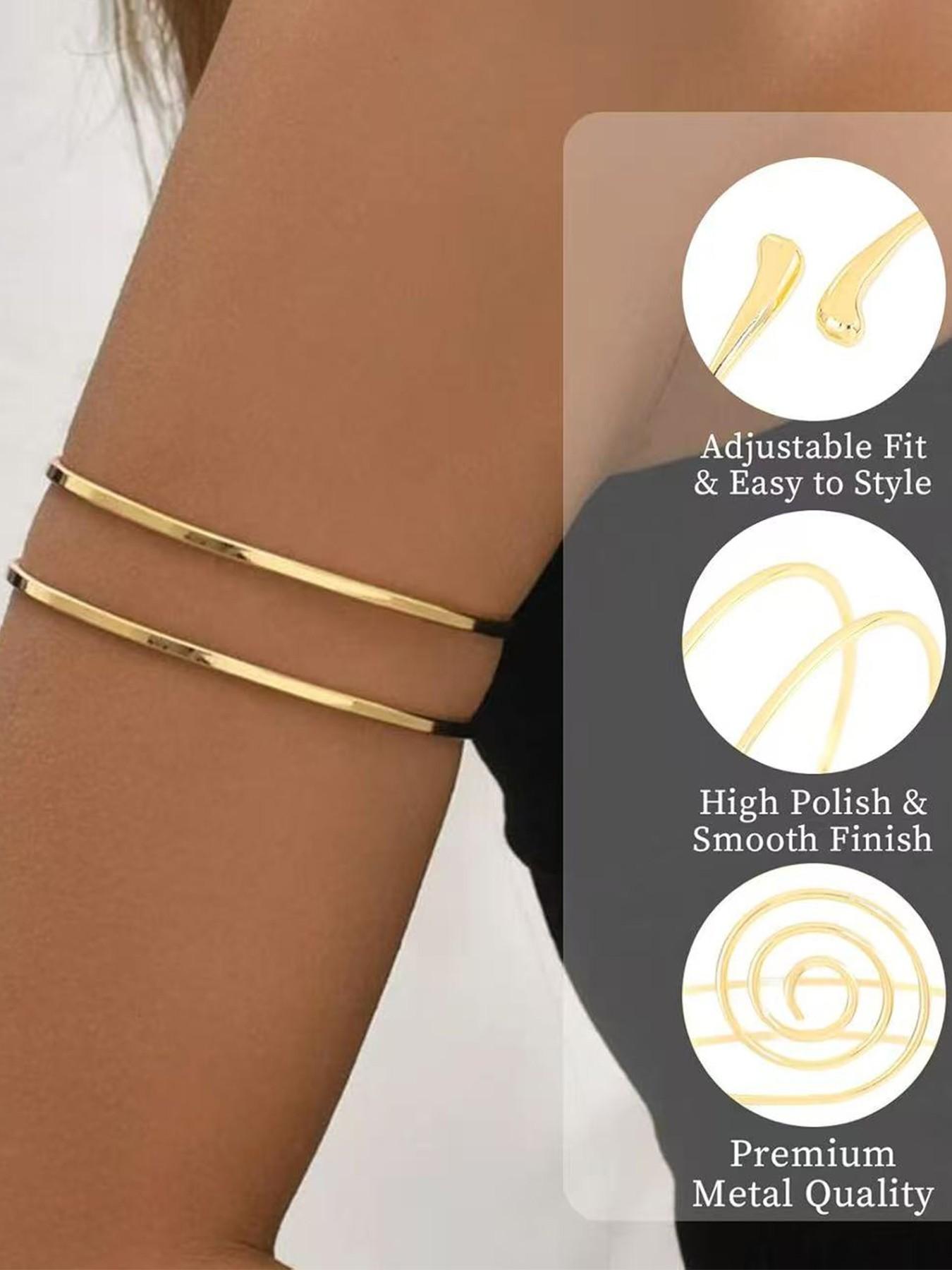 6 Pcs Arm Cuff Jewelry for Women - Adjustable Minimalist Boho Upper Arm Cuffs Bracelet Bangle Set for Beach Party Festival Gifts Bangles Set Fashionable Jewelry Accessories