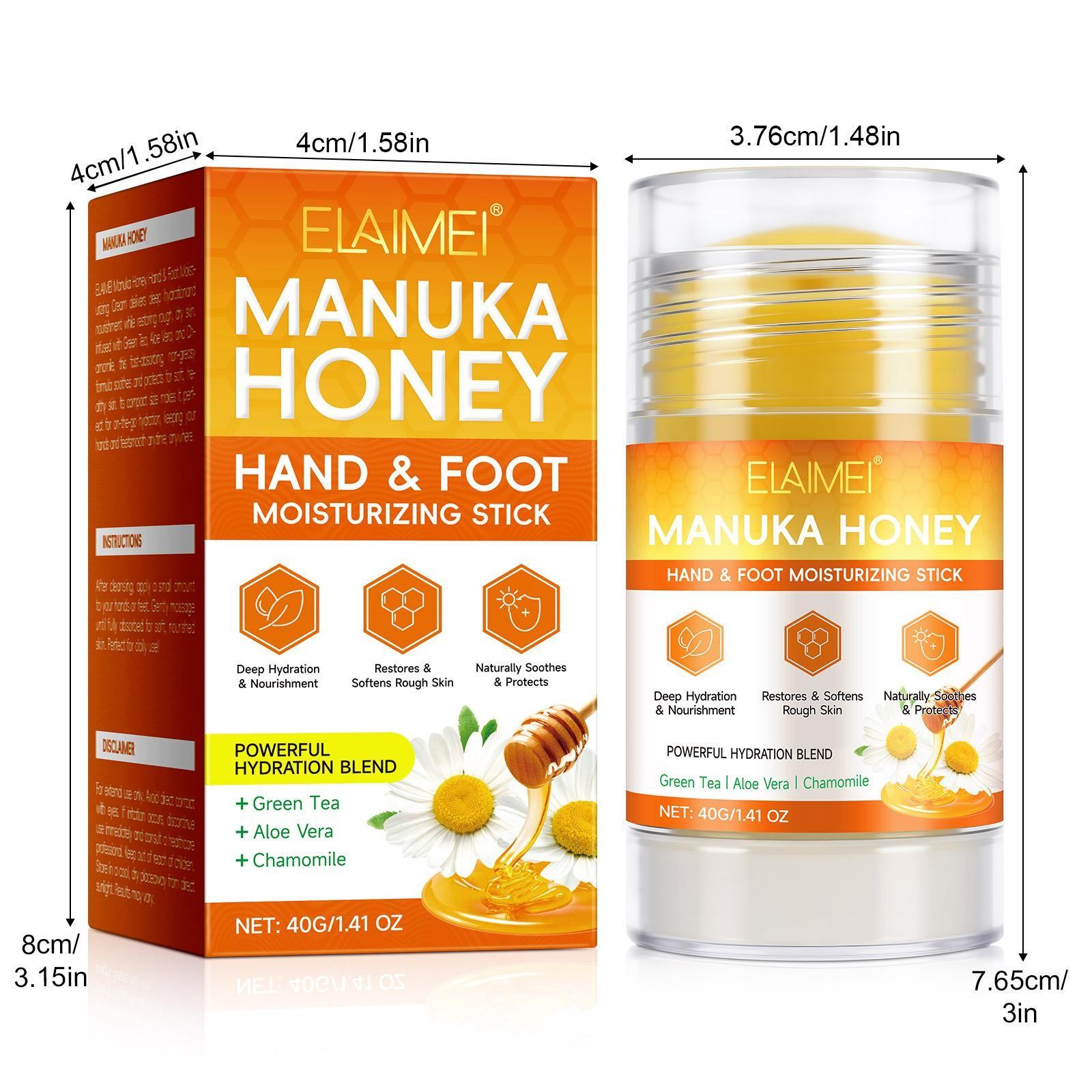 ELAIMEI Manuka Honey Skin Care Stick is designed for dry, cracked skin, providing intense hydration and soothing dryness. It is ideal for dry, flaky areas such as elbows, hands, and feet, delivering visible, rapid moisturization.