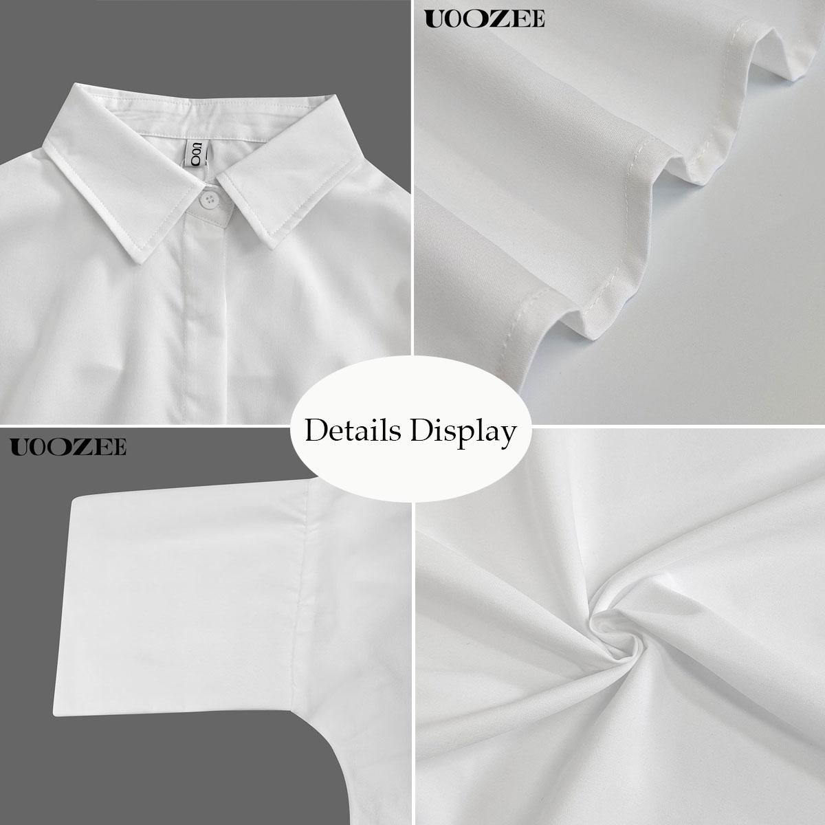 UOOZEE Women's Loose Large Collar front drop shoulder Sleeve Shirt , Women's plain button shirt for work office business Top(Loose Version, One Size Larger, Non Elastic Fabric)