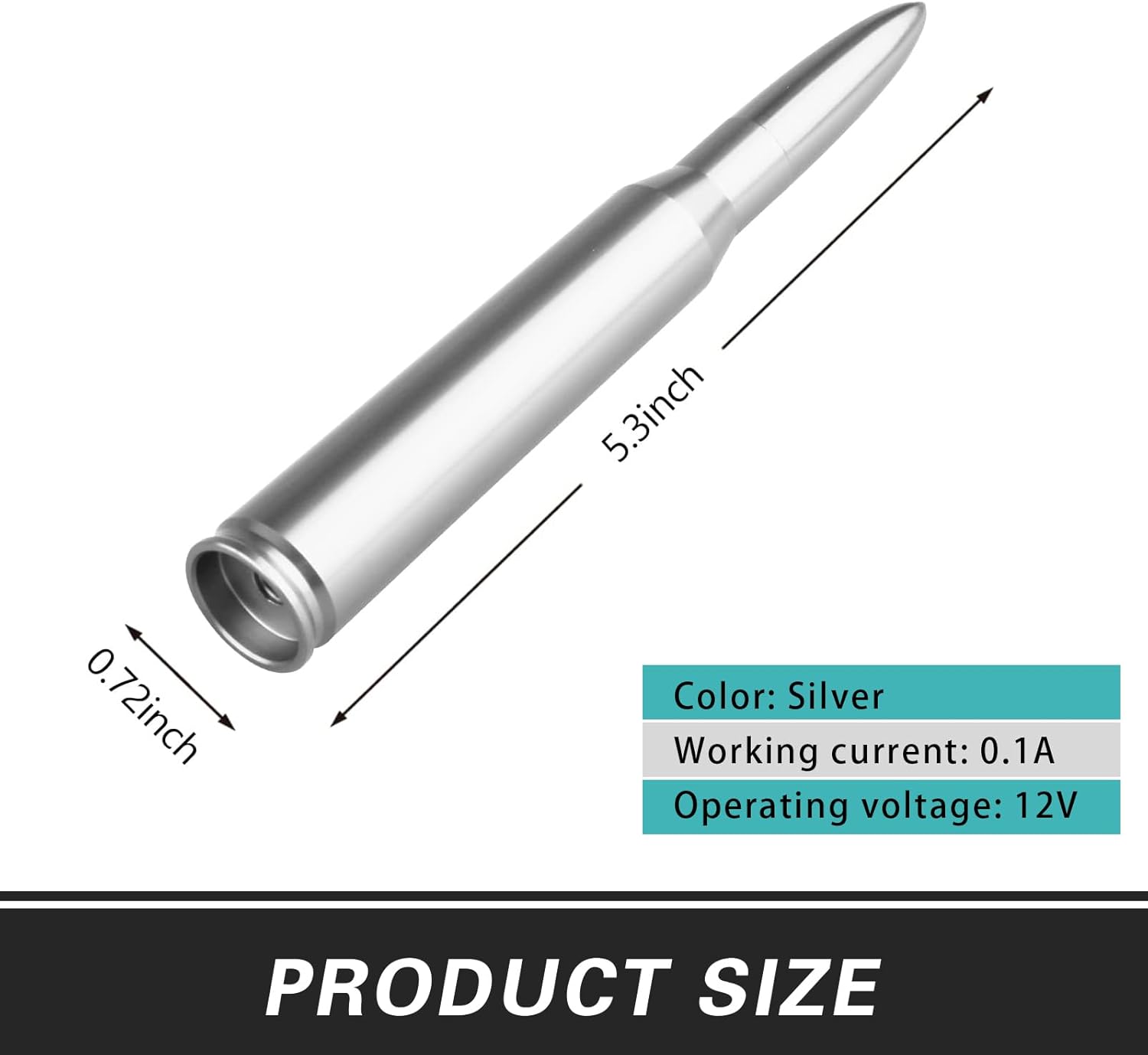 1Pc Silver 50 Cal Bullet Antenna Replacement, Heavy Duty Car Truck Antenna Topper, Compatible with Chevy Silverado 1500 2500 3500 HD & GMC Sierra 1500 2500 3500 Pickup Exterior Accessories