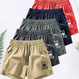Summer Men's Comfortable Stylish Skull Rabbit Print, Casual Loose Fit Breathable Sports Trunks Casual Fitness Shorts