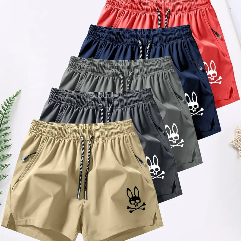 Summer Men's Comfortable Stylish Skull Rabbit Print, Casual Loose Fit Breathable Sports Trunks Casual Fitness Shorts