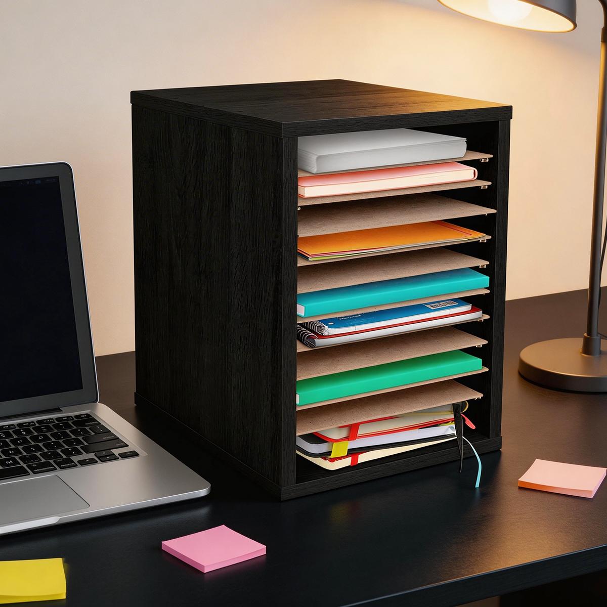 Vertical Desktop Organizer Rack with 11 Slots, Mail Sorting Stand, PVC Paper Classification Shelf, Adjustable Layers, Home Office Storage