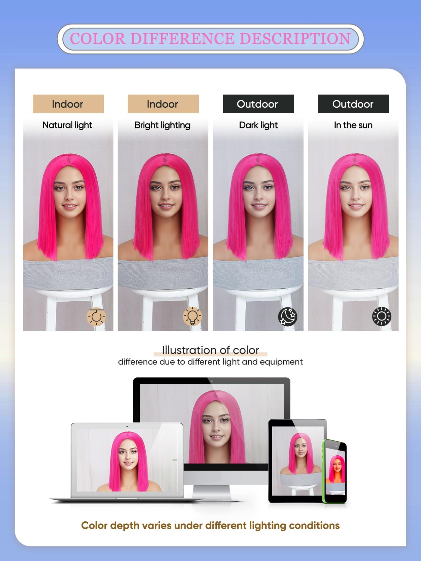 Cosplay Wig Hot pink Green Pink Black 12inch  Synthetic Hair Wig high temperature short Hair for women Middle part straight hair wig holiday Daily Fashion Style Synthetic Hair wig Woven hair wig for Halloween and Christmas