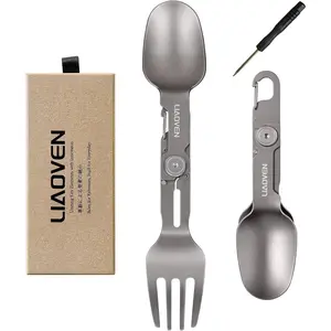 Titanium Spork 3 in 1 Folding Camping Fork and Spoon, Ultralight Camping Utensil with Locking Function, Eco-Friendly Portable Flatware Sporks for Travel Backpacking Hiking Picnic Work