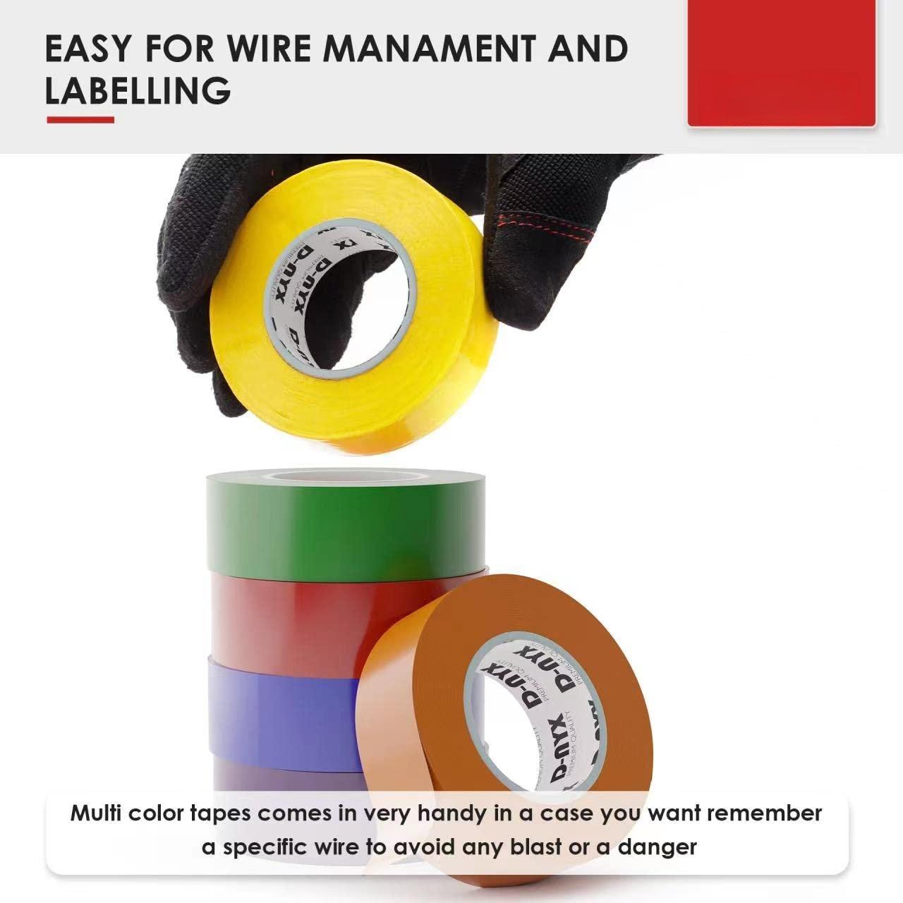 6 Pack Color Vinyl Electrical Tape,  Flame Heat & Weather Resistant IndoorOutdoor High-Temperature Professional Grade Electric Wire Colored Tape 3/4 in x 30 FT x 7 Mil E Tape