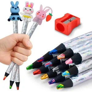 FilmHOO Art Supplies for Kids Classroom,12 Rainbow Colored Pencils With Cute Pencil Cap,sharpener,Arts And Crafts 4-12 Year Old Party Favors,Girl Gifts Trendy Stuff