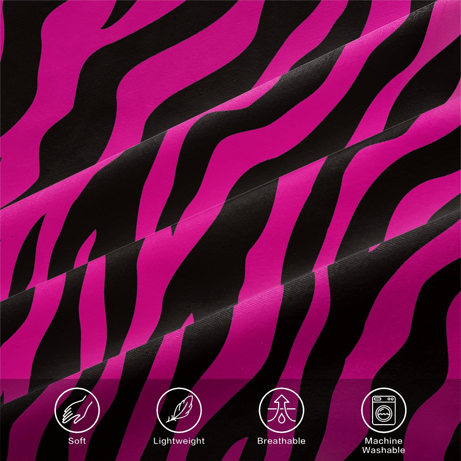 Black & Pink Zebra Print Fitted Sheet Set, 1 Bed Fitted +2 Pillowcases No Core, Hot Pink Base with Black Zebra Print, Y2K Millennial Style Bedding Non-Slip, Soft Breathable Fabric, Girls Bedroom Decor