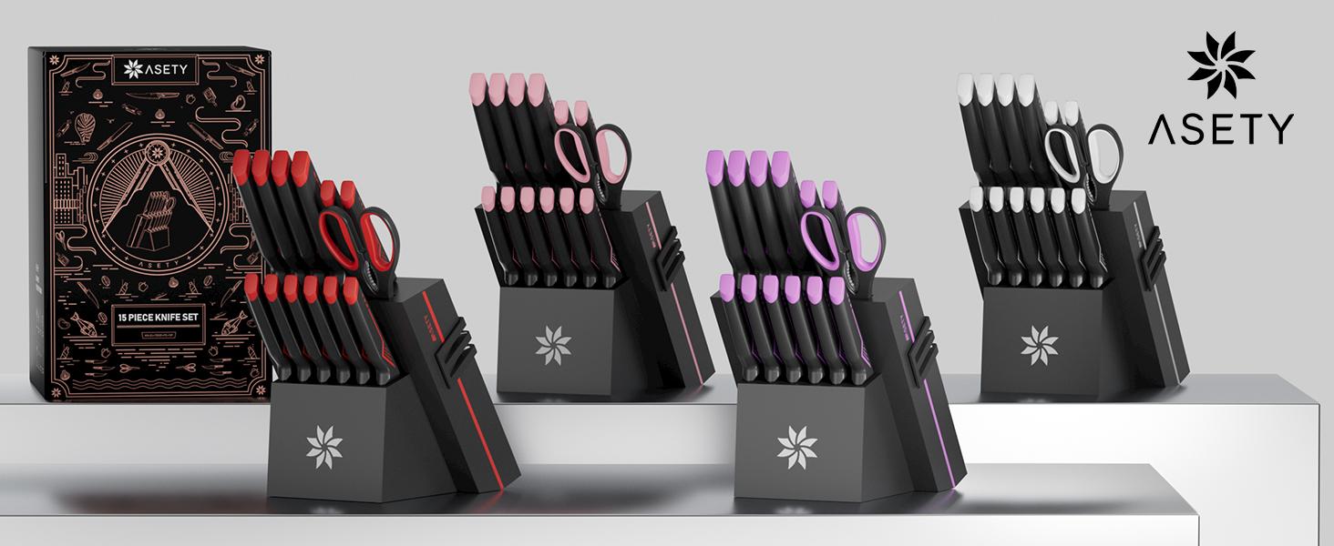 ASETY 15PCS Cyberpunk Knife Set from Future Kitchen Knife Set with Built-in Knife Sharpener Block, Stainless Steel Knife Block Set, Dishwasher Safe Mordern Knife Set, Elegant Box for gift ASETY 15PCS Cyberpunk Knife Set from Future Kitchen Knife Set with Built-in Knife Sharpener Block, Stainless Steel Knife Block Set, Dishwasher Safe Mordern Knife Set, Elegant Box for gift