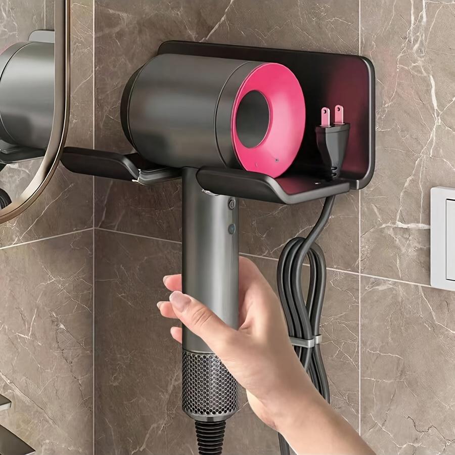 Blow Dryer Rack Storage Shelf, Bathroom Wall-Mounted Organizer, Bathroom Organizing Accessories, No-Drill Self-Adhesive Blow Dryer Holder, Adhesive Hanging Storage Rack, Hair Dryer Holder