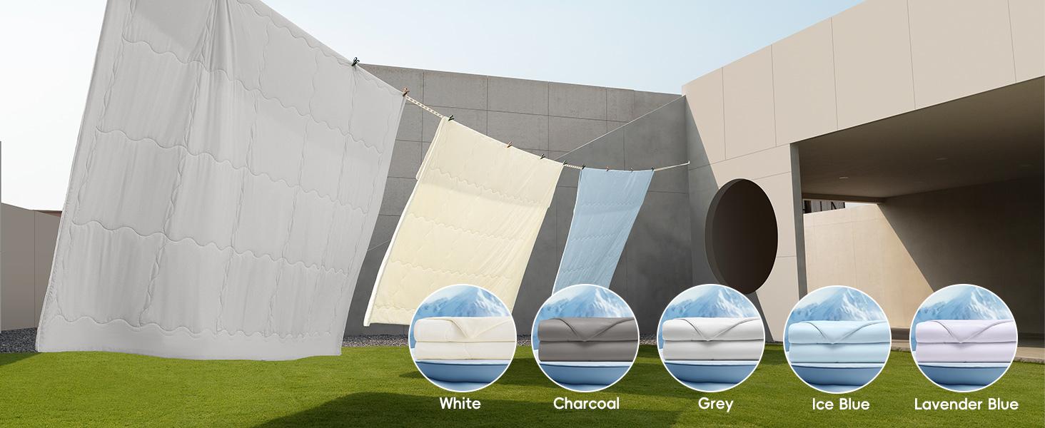 PHF Cooling Comforter King Size, EcoCosy Breathable Cooling Blanket for Hot Sleepers, Soft Lightweight Q-Max>0.52 Summer Silky Comforter for Night Sweats to Keep Cool Super Fluffy Duvet Duvet Insert