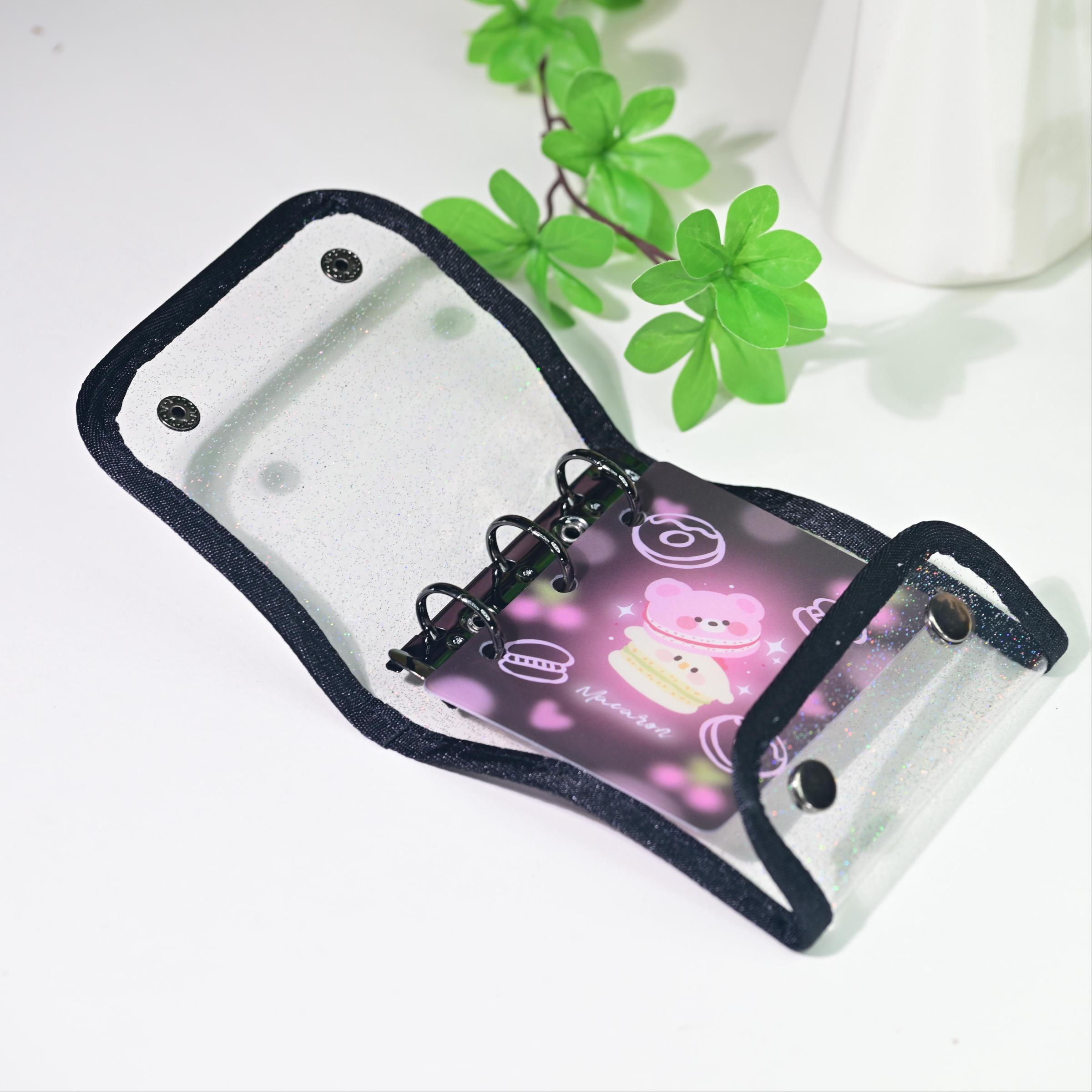 Mini Three-Hole Bound Photo Album Set, Dual Button Macaron Series Binder Cover + 10 Laser Star Single-Cell Two-Sided Pockets