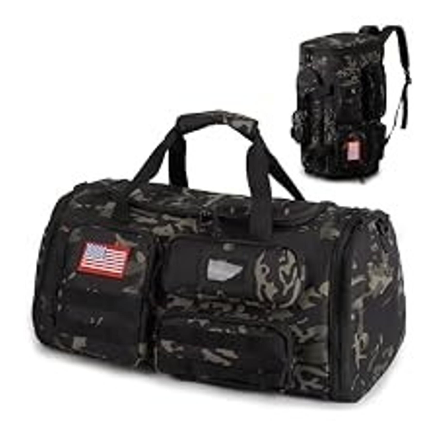 Tactical Gym Bag for Men, 60L Large Capacity Duffle Bags with Shoes Compartment, Sports Bag with wet compartment, Multi-functional Weekend Bags Suitable for Travel, Camping, Hiking