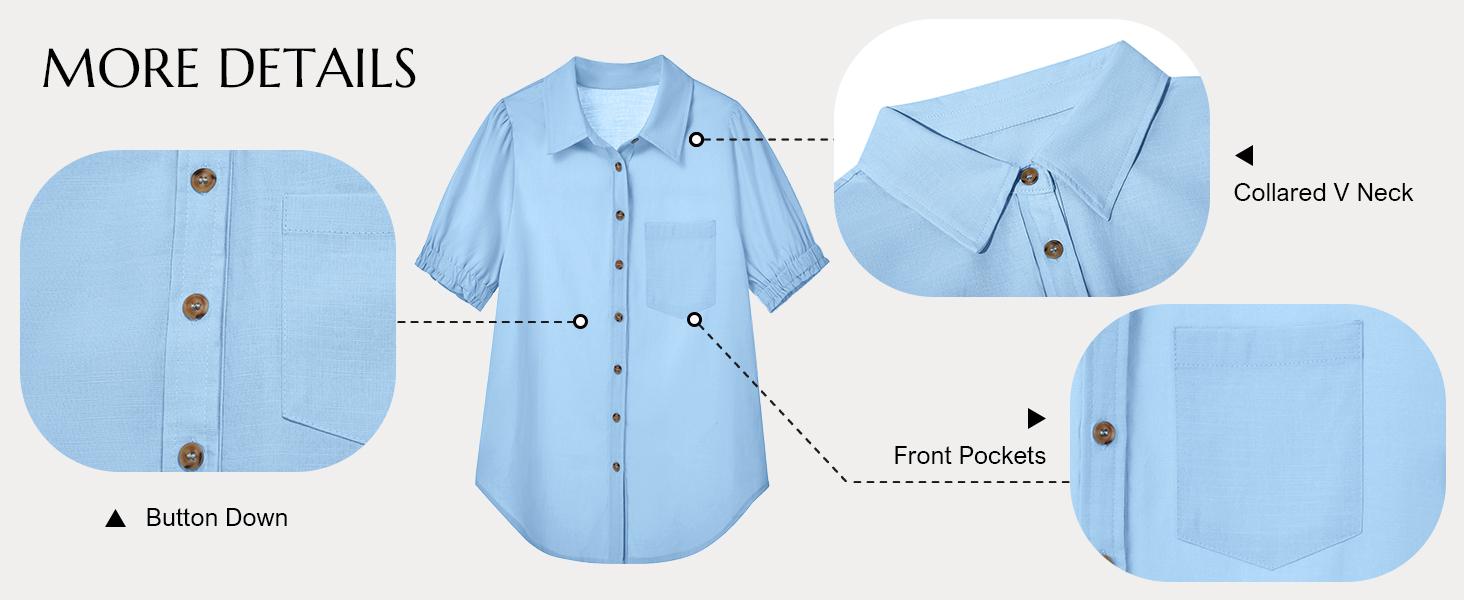 Cicy Bell Womens Puff Short Sleeve Button Down Shirts Summer Casual Collared V Neck Blouse Linen Loose Fit Work Tops Cicy Bell Womens Puff Short Sleeve Button Down Shirts Summer Casual Collared V Neck Blouse Linen Loose Fit Work Tops