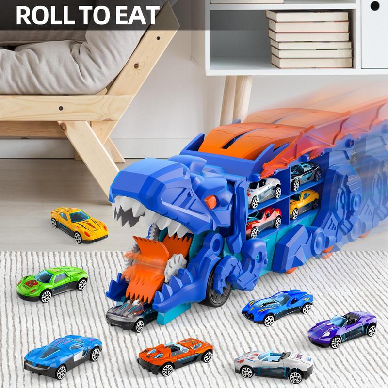 Dinosaur lover Devouring Truck Toy with 10 Random Color Style Die-Cast Cars Transforming Tyrannosaurus Rex Vehicle Inertia Toy alloy Car for Kids Age 3 to 6 that Transforms into Dino Birthday Gift Stocking Filler Christmas Gift Indoor Toy