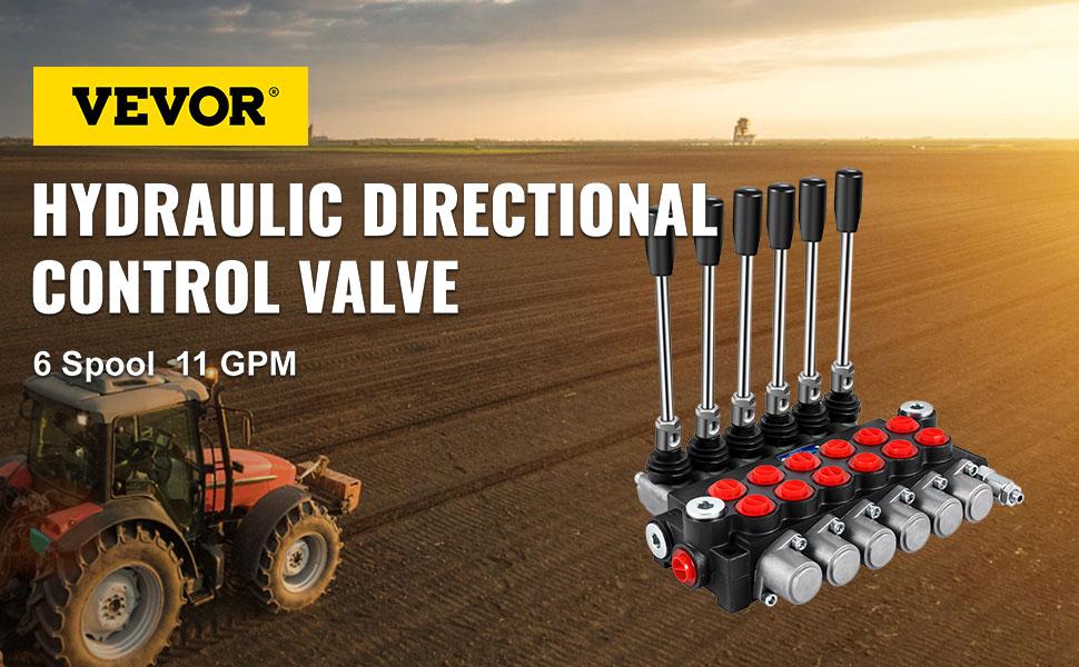 VEVOR P-Iron Chrome Hydraulic Directional Control Valve - 6 Spools, 11 GPM, 3600 PSI Loader Valve for Tractors, Tanks with Press-Punching Machines Compatibility