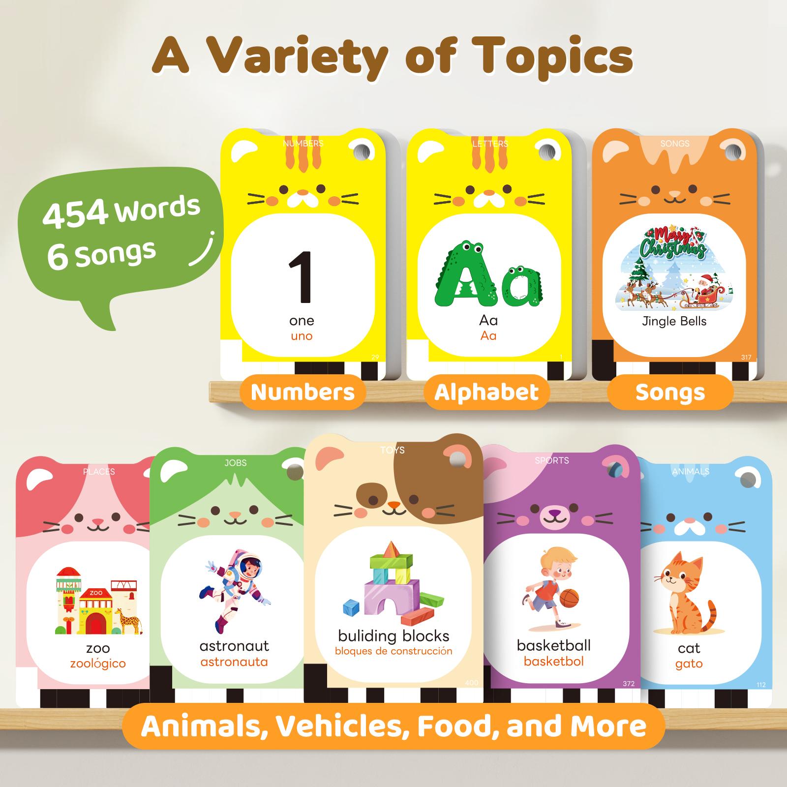 JoyCat English & Spanish Talking Flash Cards, Sight Words Game, Speech Therapy Toys, Autism Sensory Toy, Bilingual Language Toys, Phonics Flashcards