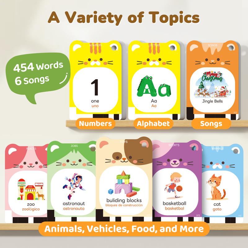 JoyCat English & Spanish Talking Flash Cards, Sight Words Game, Speech Therapy Toys, Autism Sensory Toy, Bilingual Language Toys, Phonics Flashcards