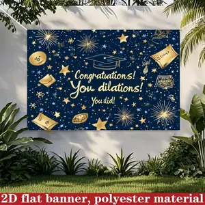 2D Flat 1 Piece Banner Graduation Season Printed Polyester Banner Yard Picnic Camping Graduation Ceremony Party Decoration Photo Backdrop Classroom Decoration Indoor and Outdoor Universal Multiple Sizes Available