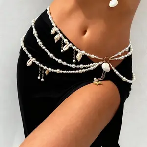 Boho Shell & Starfish Body Chain for Women, 2-in-1 Adjustable Nautical Waist Chain for Beach & Everyday Wear, Gift for Girlfriends