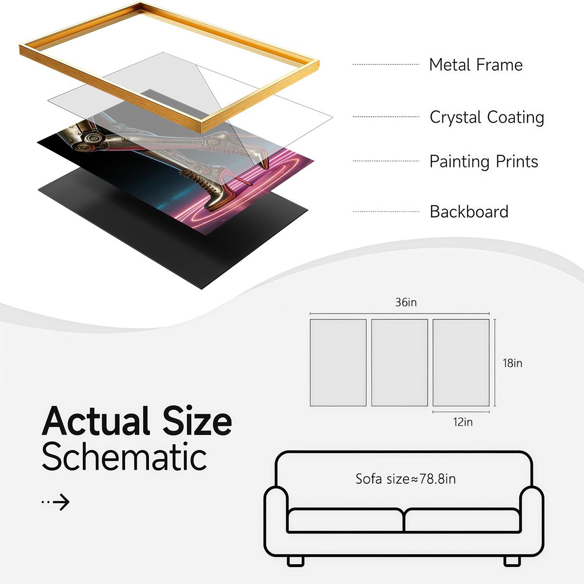 3 Counts Aluminum Alloy Framed Painting, Futuristic Cyberpunk Robot Art Pictures, Home Decoration For Living Room, Bedroom, Office, Restaurant, Hallway Wall Decor, Odorless Print Artwork, Luxury Perfect Gift For Friends And Family