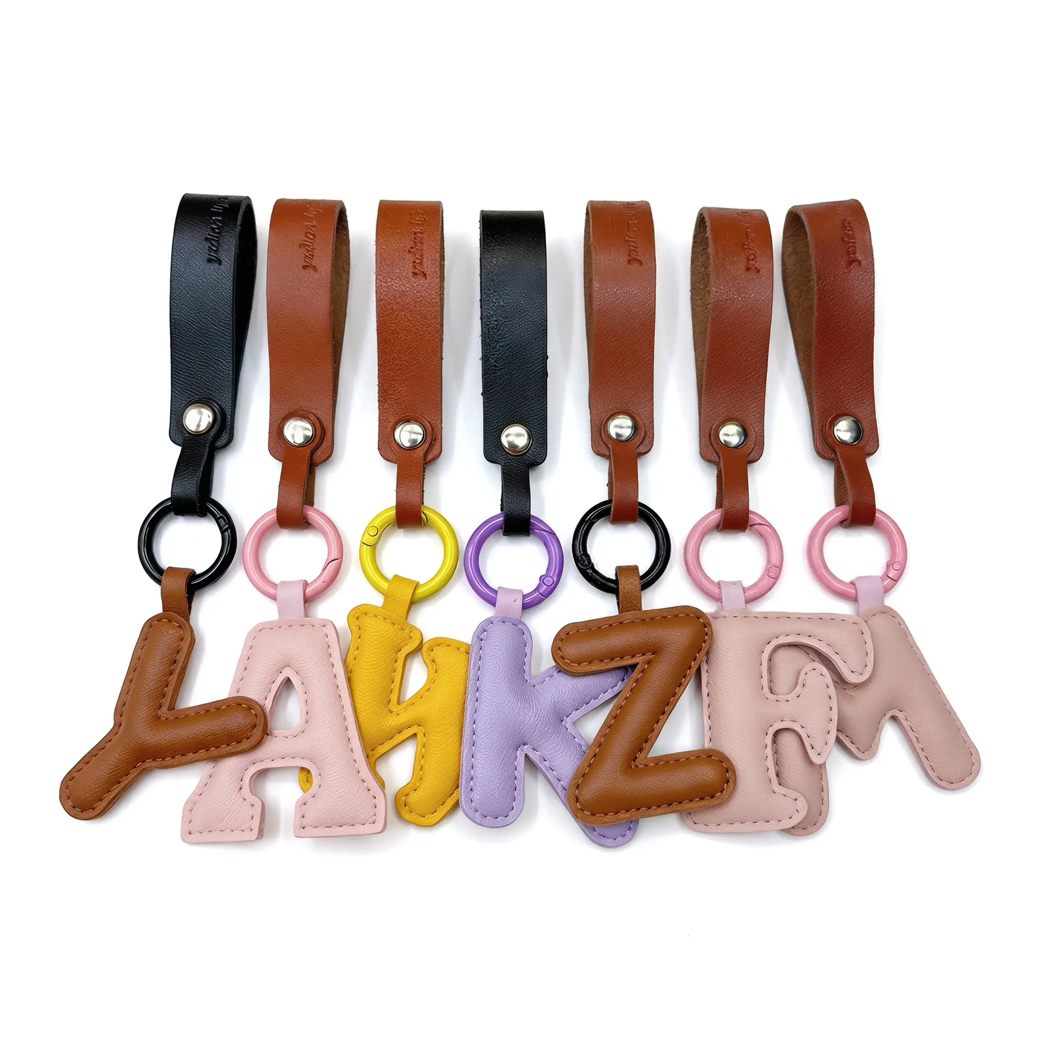 Leather Initial Letters Keychain with Handmade Rope Charm - Women's Bag Accessory, Personalized Pendant Gift Idea for Couples, Travel Souvenir, Graduation/Housewarming Party Favor