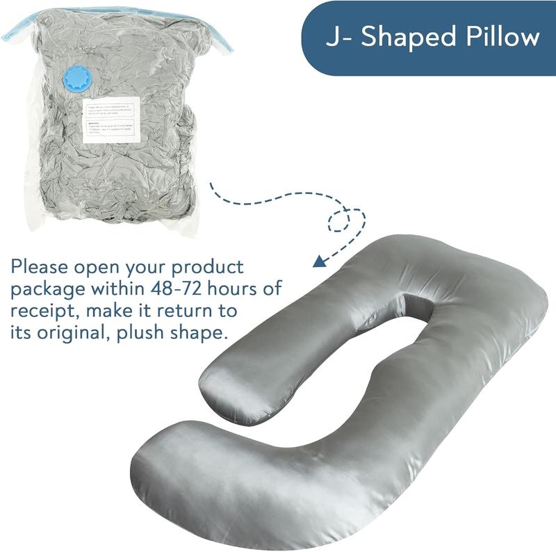 Cooling Satin Pregnancy Pillow with Removable Silky Luxurious Cover, 60 Inch Cozy J-Shape Full Body Maternity Pillows Nursing Pillow Gifts for Pregnant Women Side Sleepers Sleeping Abdominal Lumbar Neck Back Leg Support, Solid Grey #TiktokshopStockUp