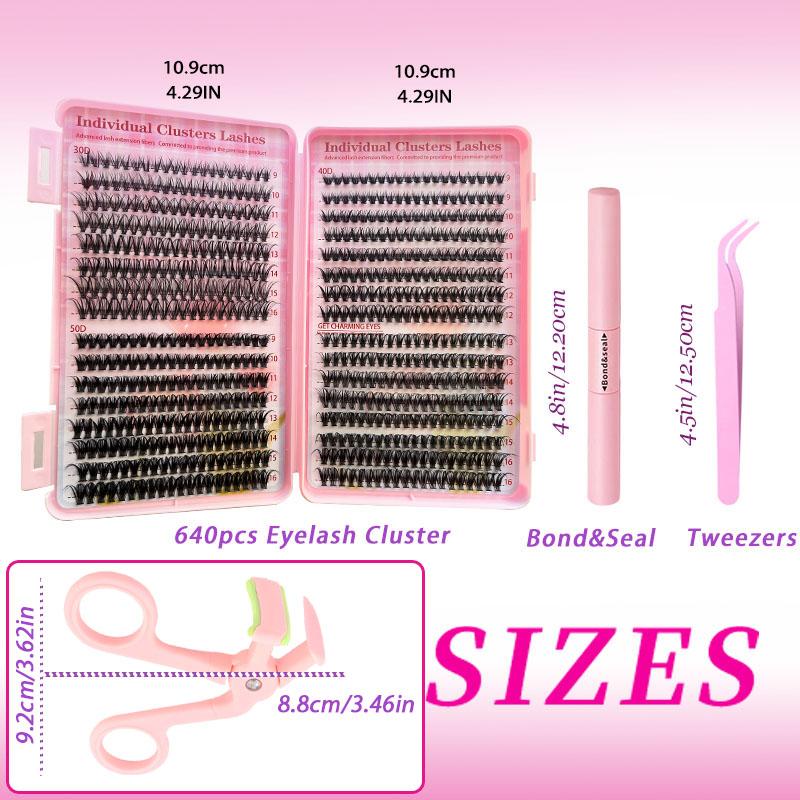 Individual Lashes Kit, 1 Set Mixed Length False Eyelashes with Eyelash Glue & Tweezers & Eyelash Curler, Eye Makeup Enhancement Tool, Cosmetic, Eyelash Extensions Kit, Eyelash Enhancing Tool, Individual Cluster Lash