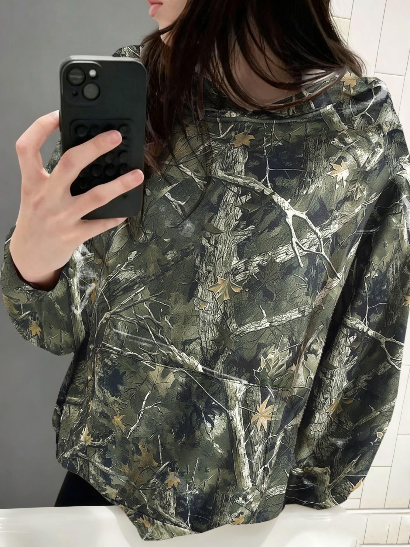 Women's Camo Hoodie Sweatshirt, Casual Everyday Oversized Loose-Fit Long Sleeve Pullover Piece, All-Over Print Design, Perfect for Spring & Fall, Womenswear Tops Women's Camo Hoodie Sweatshirt, Casual Everyday Oversized Loose-Fit Long Sleeve Pullover Piece, All-Over Print Design, Perfect for Spring & Fall, Womenswear Tops