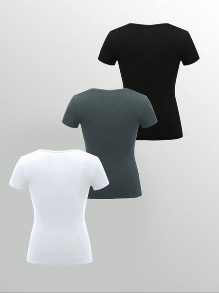 Women's Solid Button Round Neck Tee, Casual Short Sleeve T-shirt for Daily Wear, Ladies Clothes for All Seasons