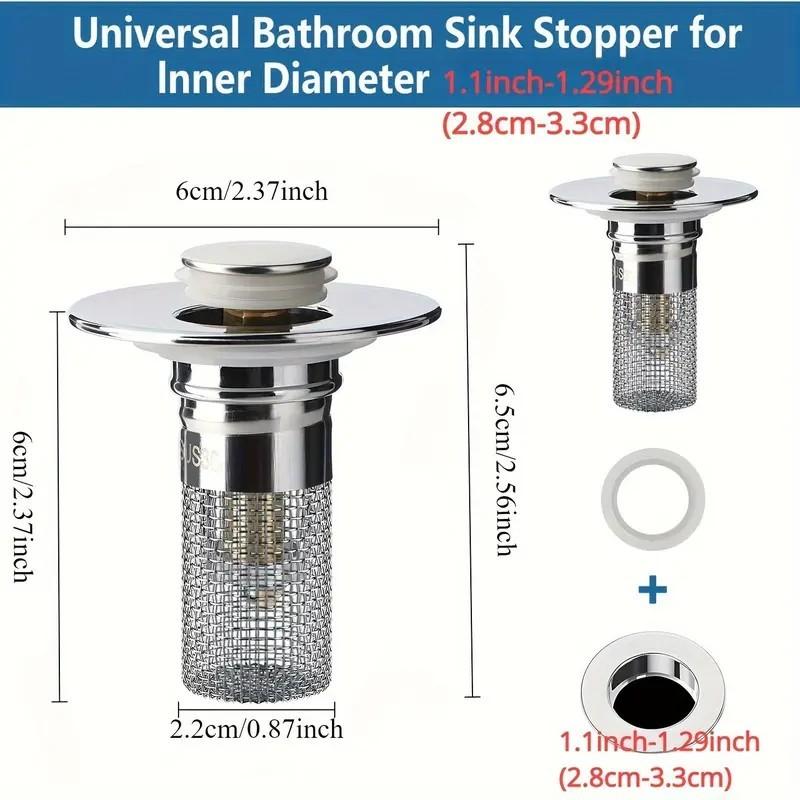 Universal Bathroom Sink Stopper, Pop-Up Drain Filter, Anti-Clog, Insect-Proof, Soap Dispenser Mesh, Essential Kitchen Accessory
