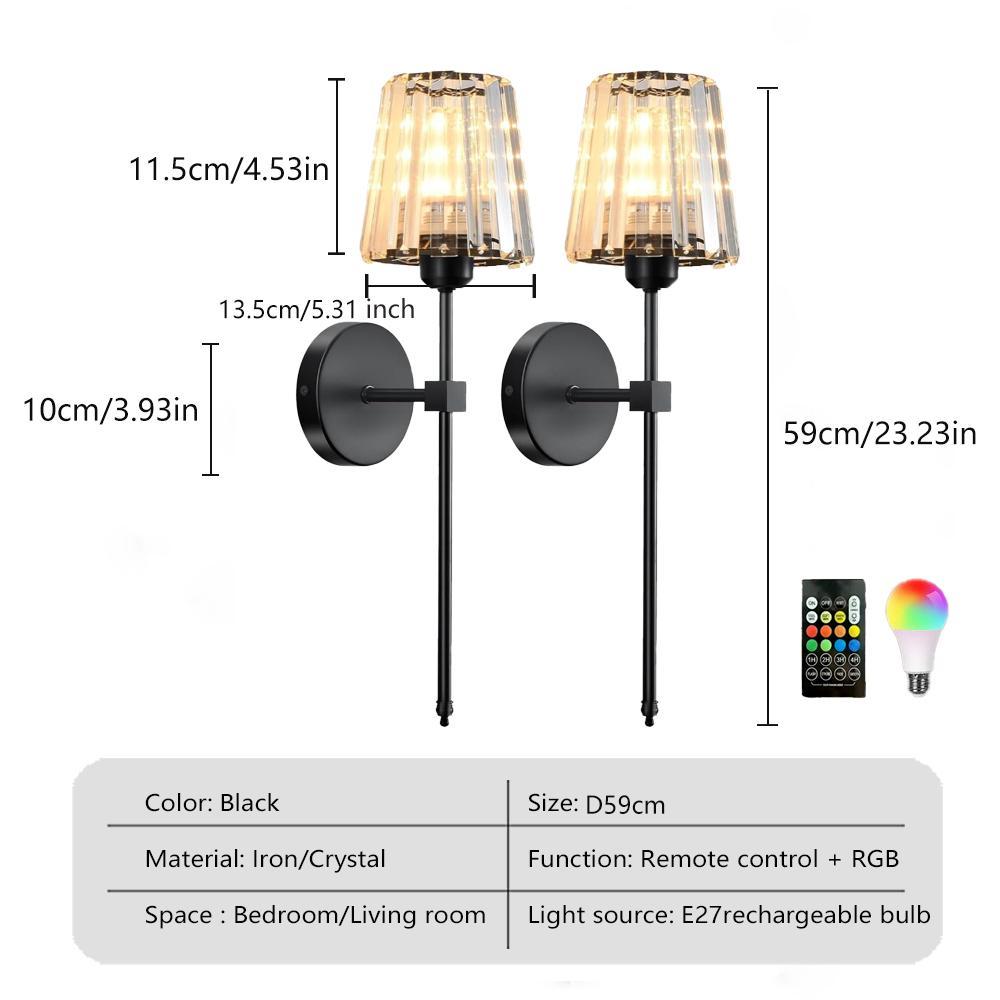 Crystal Wall Lamp, 2P Wireless USB Charging Wall Lamp, Touch and Remote Control, RGB Dimmable Adjustable Lights For Various Scenarios, For Bedroom, Living Room, Restaurant, Study, Hotel, Indoor Decorative Atmospheric Lighting Fixture