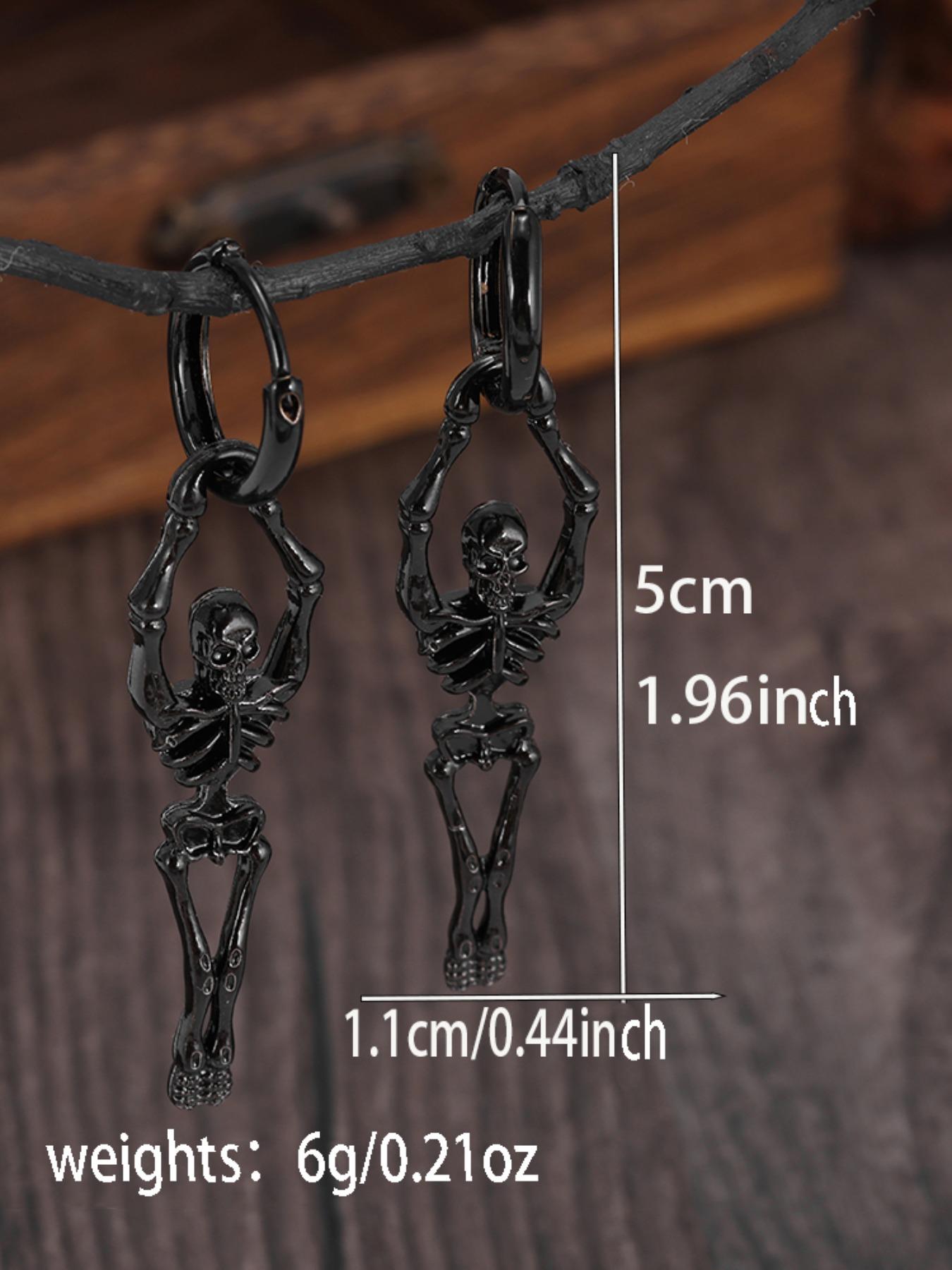 Dark Punk Skull Earrings, Vintage Style Hoop Studs, Streetwear Accessory, Party Jewelry, Unique Gift for Friends