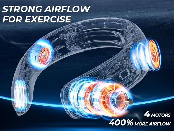 FrSara Neck Fan, 4 Turbo Bladeless Neck Fan, 4000 mAh Battery, USB Rechargeable Personal Fan, 360° Cooling Hands Free Fan, 3 Speeds, LED Display, Wearable Fan for Office Travel Gifts