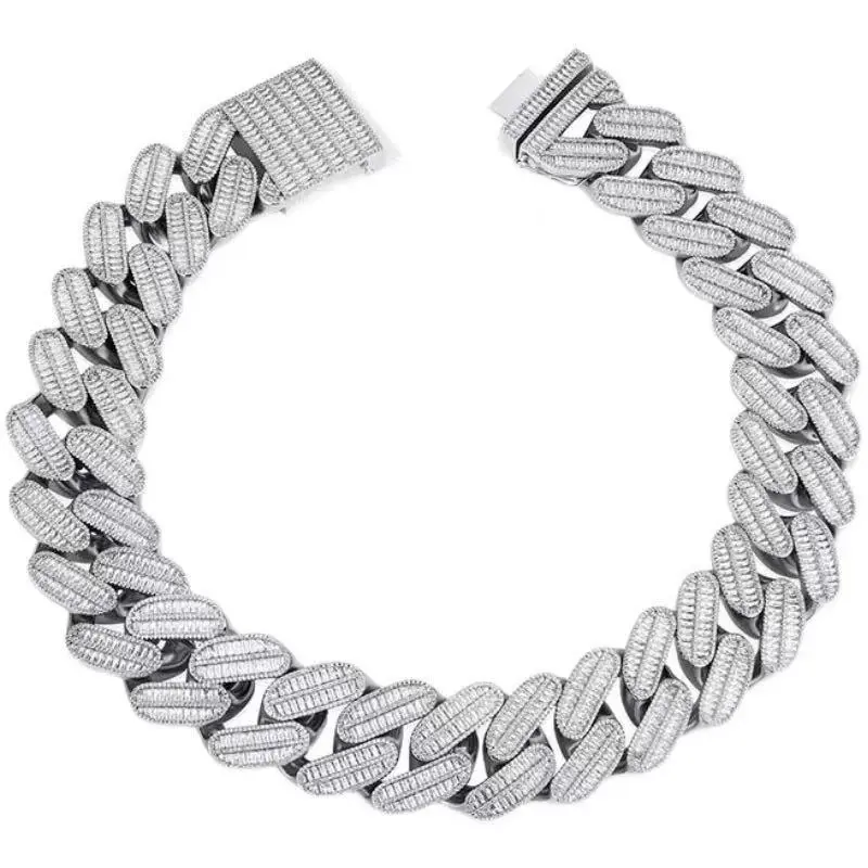 2138 European and American Hip-Hop Style Heavy Industry Micro-pavé Zircon HUGE Cuban Chain for Men, Personalized Street Hiphop Vibe Rhinestone Bracelet Trendy Fashionable Accessories Non Tarnish Stainless Steel Wrist Complimentary shipping