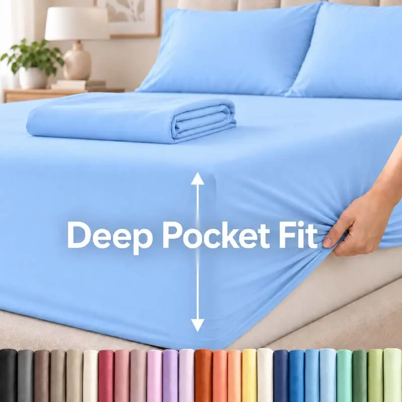 OS OMYSTYLE 3-Piece Deep Pocket Bamboo Bed Sheet Set - 16in Moisture-Wicking Breathable Ultra Soft Bedding, Fitted Sheet for Hot Sleepers, Bedroom Decor, Holiday Gift, 3 Pieces