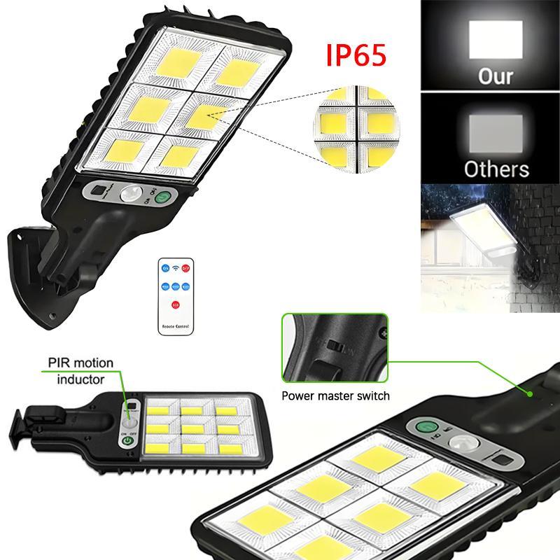 4 Sets Solar Powered LED Street Lights – Smart Remote & IP65 Motion Sensor – 3 Modes (Security/Dim/Highlight) for Pathways, Garages, Backyards & Front Yards – Heavy-Duty Waterproof Lighting Solution for Home & Outdoor Areas