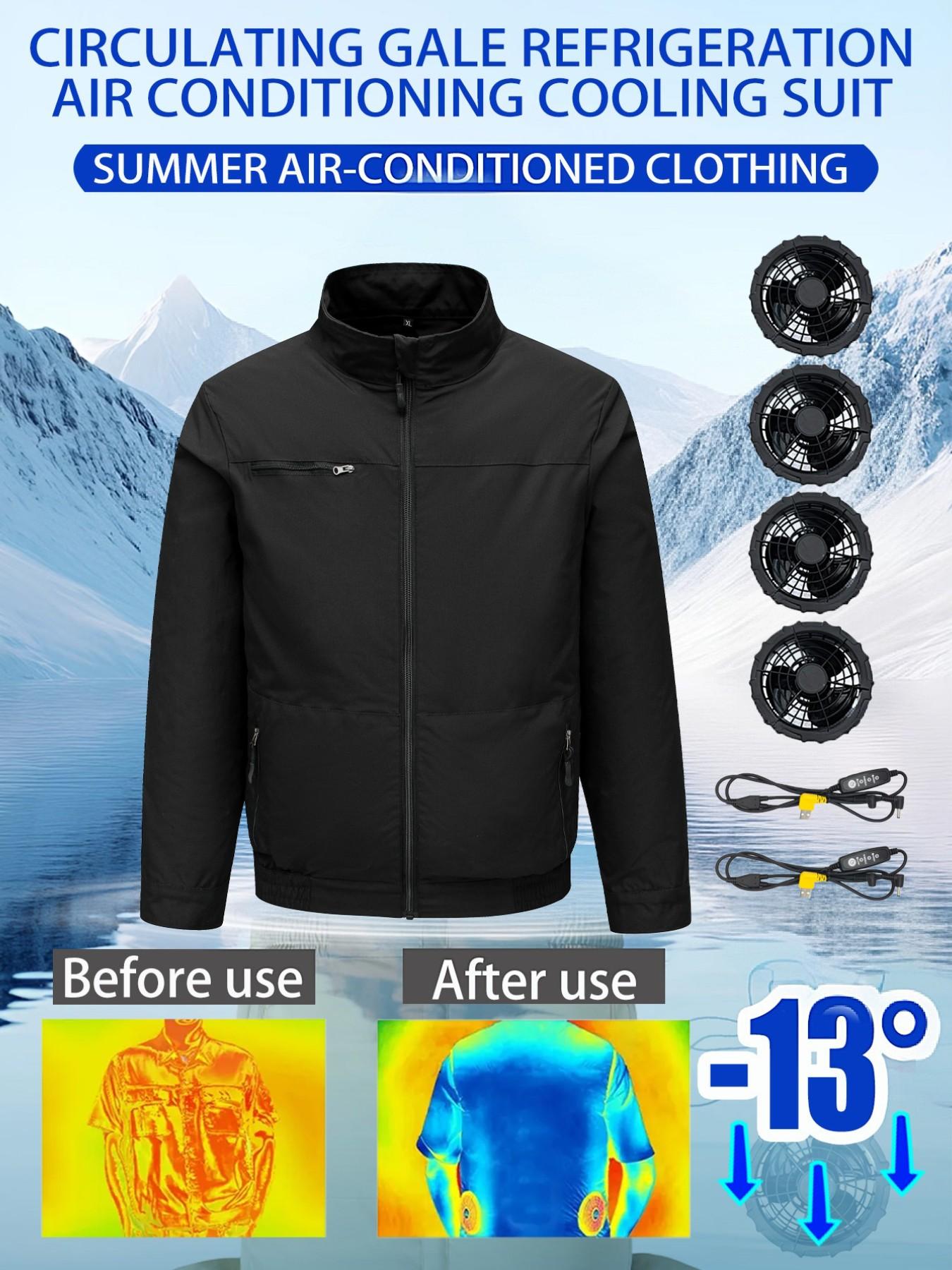 Summer 4 Fan Long Sleeve Air Conditioning Workwear Jacket, 4 Fans 2 Speed Lines, Unisex, Outdoor Fishing Camping Indoor Use