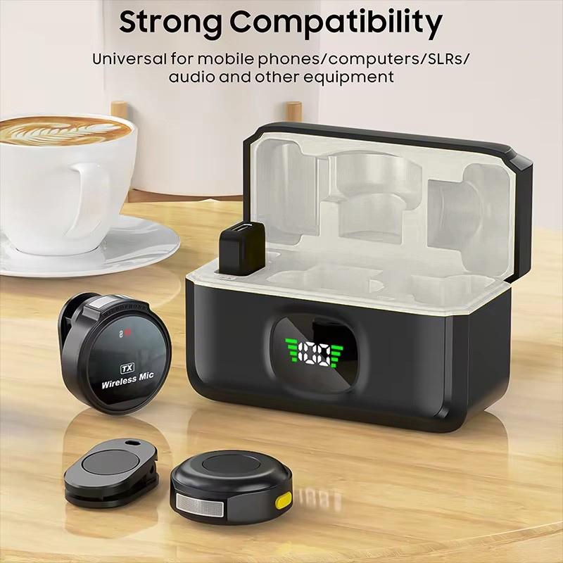 Wireless Lavalier Microphone for iPhone iPad Android With Charging Case Audio Smartphone Audio Smartphone Portable Clip Lapel Receiver Equipment Device Recording Usb Wearable wireless microphone streaming equipment Black streaming