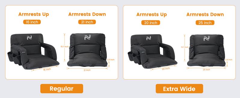 Lilypelle 21“/25” Wide Double Heated Bleacher Seat – 6-Position Recliner with Arms & Back, Portable for Sports & Outdoors, Power Bank Not Included