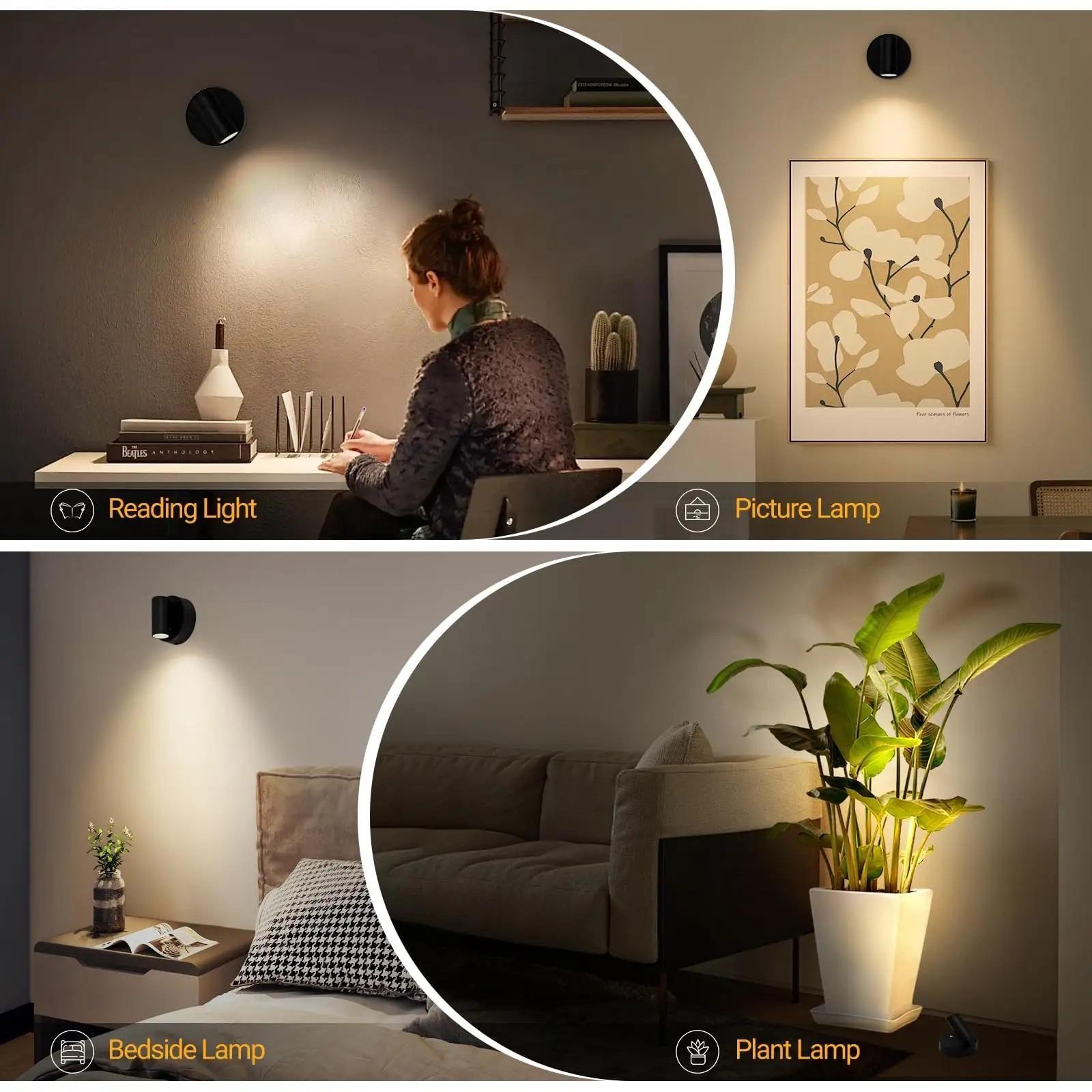 Indoor LED spotlights, floor lighting is powered by rechargeable batteries, adjustable brightness image lights, magnetic suction type without drilling for installation, easy to install and dismantle.