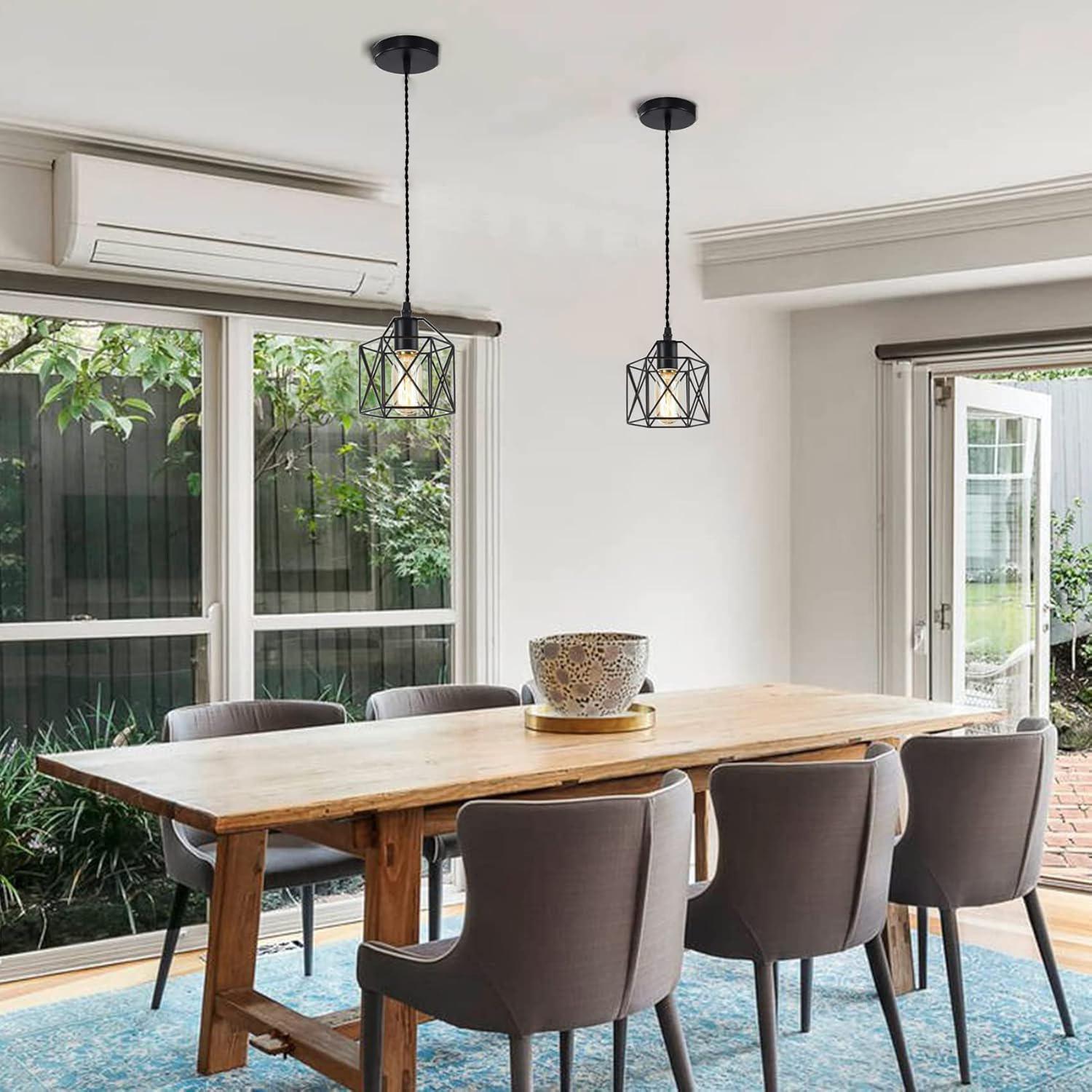 Industrial Mini Metal Cage Pendant Light, Adjustable Wire, Vintage Farmhouse Basket Ceiling Lamp, Kitchen Sink Dining Room Bar