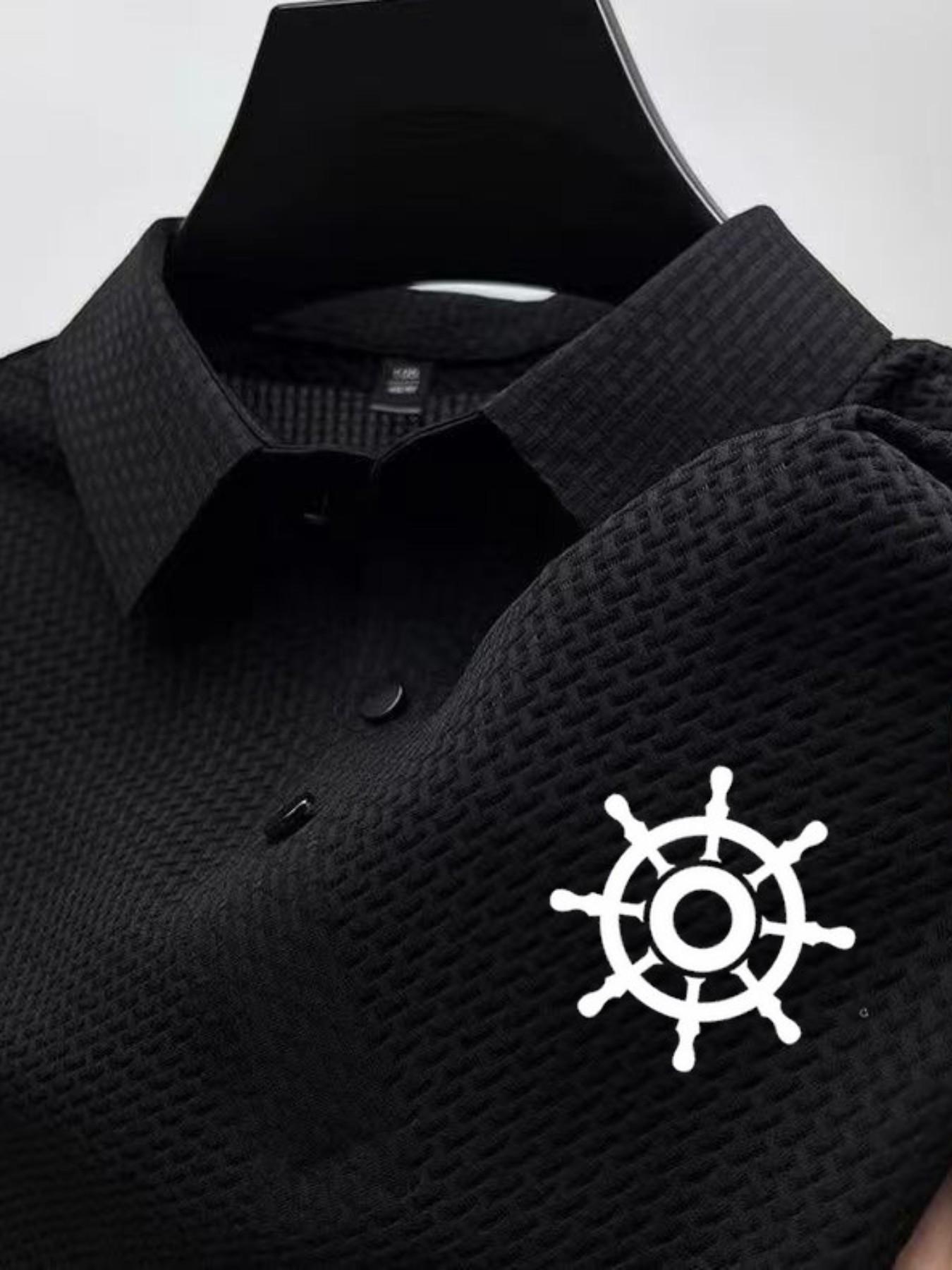 Men's Rudder Pattern Print Polo Shirt, Cool Lightweight Smooth Fabric, Business Casual, Fashion Comfort Design, Daily Wear